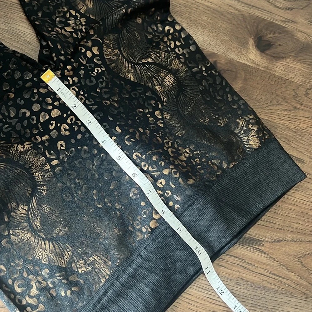 YELETE Black & Gold OS Women's Metallic Mixed Print Fleece Lined Legging